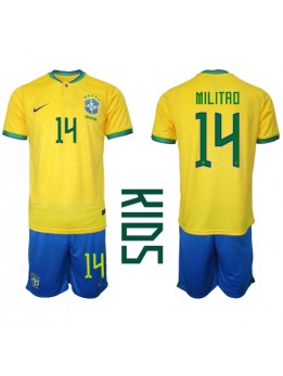Otroški Nogometna dresi replika Brazilija Eder Militao #14 Domači SP 2022 Kratek rokav (+ hlače)